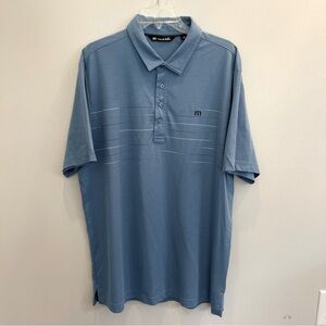 Travis Mathew Polo Golf Shirt Mens Large Blue Logo Graphic Embroidered